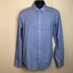 Calvin Klein Slim Fit Performance Long Sleeve Buttondown Shirt Blue Check Sz 17